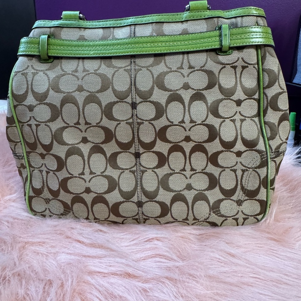 Coach Nancy Green and Brown Signature Tote Bag - Picture 3 of 5